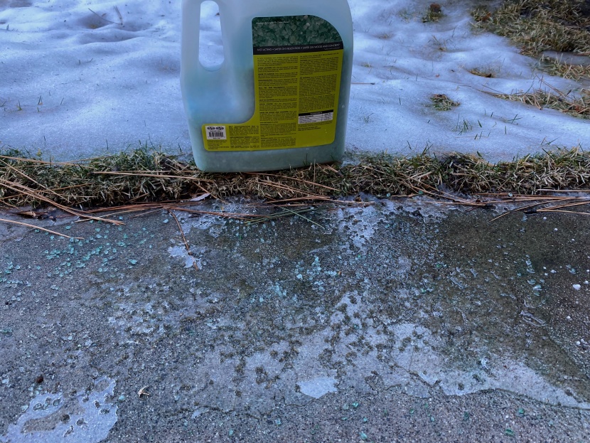 ice melt - if you are planning on using a sodium chloride product on concrete...