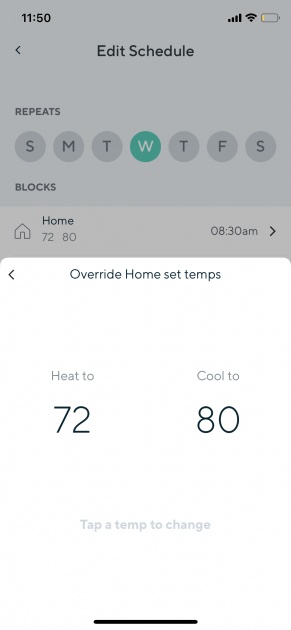 it's easy to override your set schedule in the app.