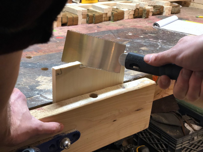 handsaw - cutting dovetails with the gyokucho saw, our favorite for this type...