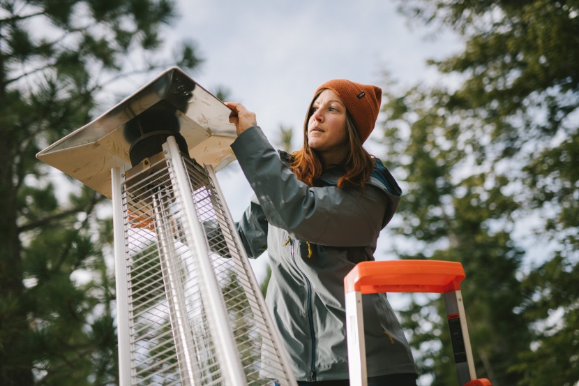 outdoor heater - a ladder was an essential tool to have while assembling the larger...