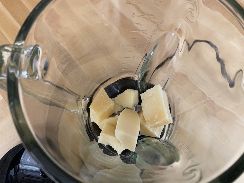 the blender started with the parmesan cut into reasonable chunks.