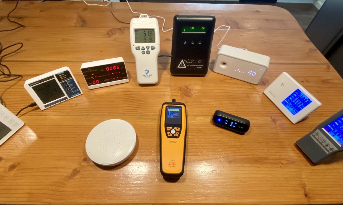 Best Air Quality Meter Review (All of our monitors lined up for a baseline accuracy test.)