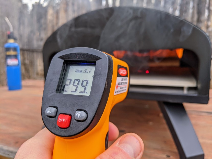 pizza oven - using an infrared thermometer, we monitor oven temperature to...