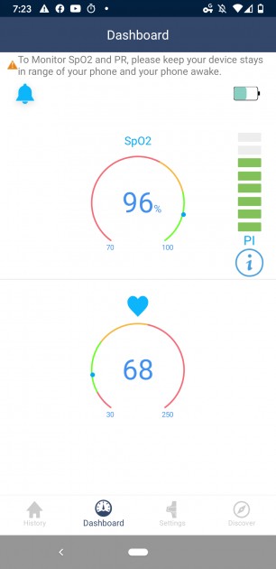 the vihealth app clearly tracks your oxygen levels (spo2), pulse...