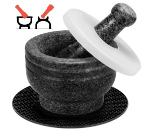 Gorilla Grip Original Mortar and Pestle Set, Large size, 7 inch, Holds 4 Cups, Slip Resistant Bottom, Heavy Duty Unpolished Granite, Molcajete