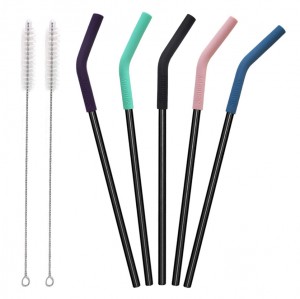 Set of 6 reusable silicon drinking straws - large, flexible, smoothie size