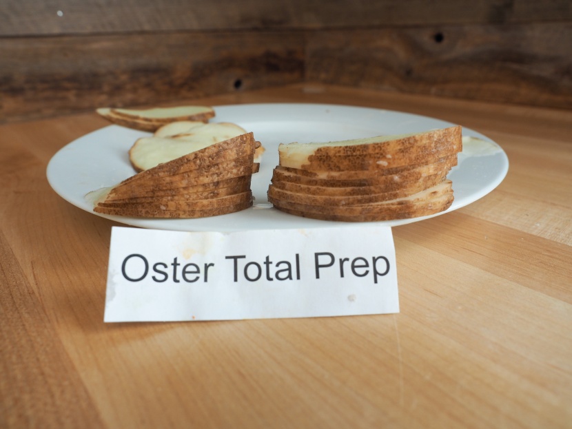 oster total prep 10-cup - at least half of our potato slices came out great.