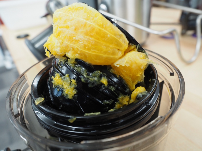 hurom slow juicer - whole orange slices got stuck in the auger of the hurom h-aa, and...