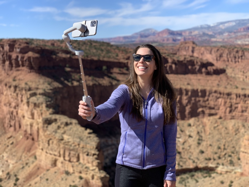 iphone gimbal - the added length of the integrated telescoping arm engineered into...