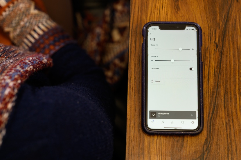 sonos arc - the slick sonos app allows adjustments to the eq, though the level...