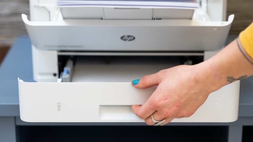 hp laserjet pro m428fdw - the second paper tray, underneath the main loading tray, bolsters...