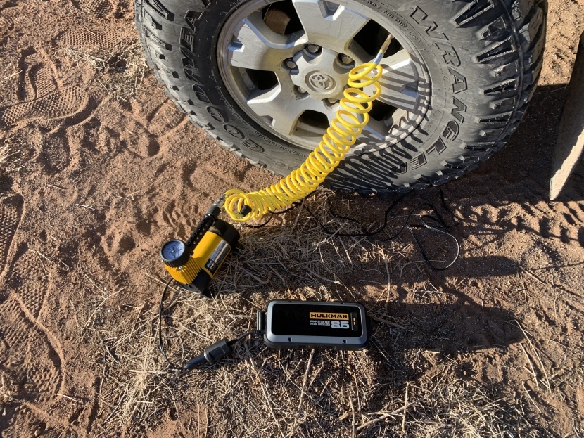 the hulkman alpha85s is strong enough to power a 12 volt compressor.