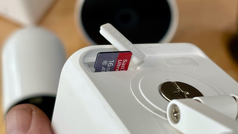 security camera - here we see a camera with an sd card port for local data storage.