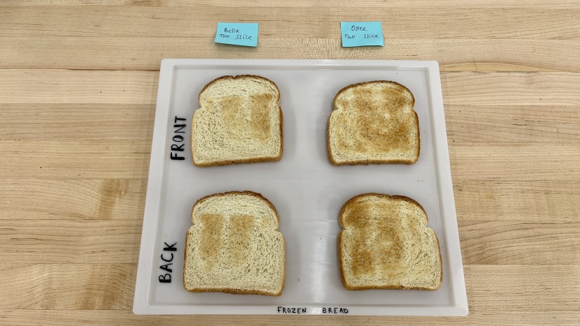 oster 2 slice - left: the bella 2 slice frozen bread test. right: the oster 2 slice...