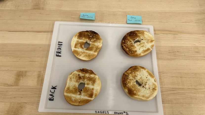 bella 2 slice - left: the bella 2 slice bagel testing round two. right: the oster 2...