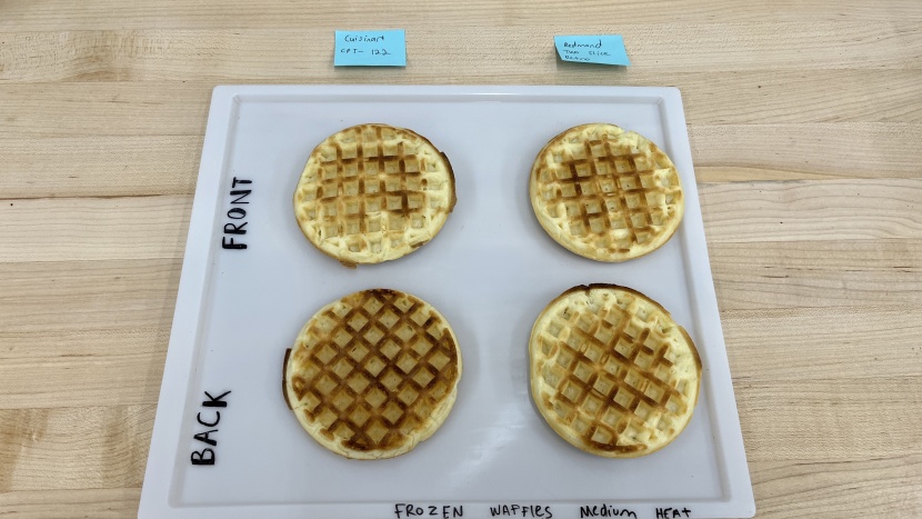 redmond 2 slice retro - left: cuisinart cpt-122, frozen waffle test on medium heat. right:...