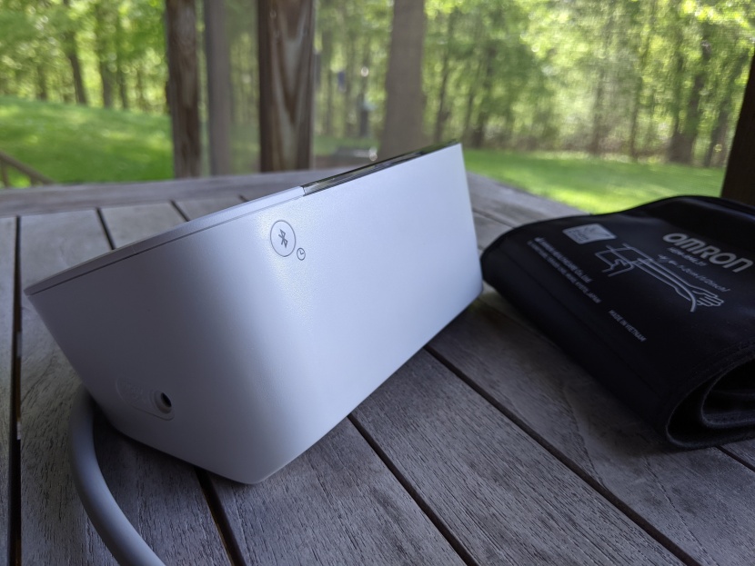 omron platinum - press the tucked-away bluetooth button to link the monitor to the...