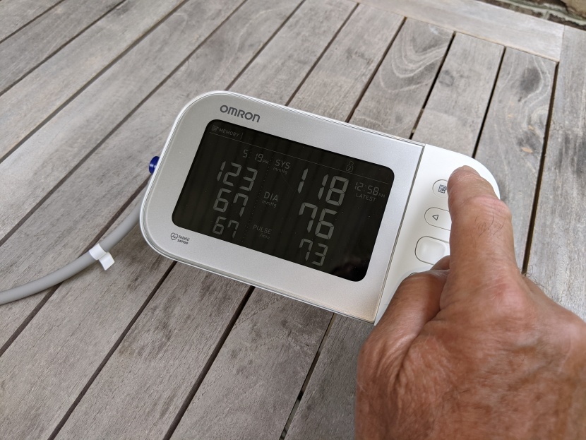 blood pressure monitor - on the omron, scroll through your reading using the memory button.