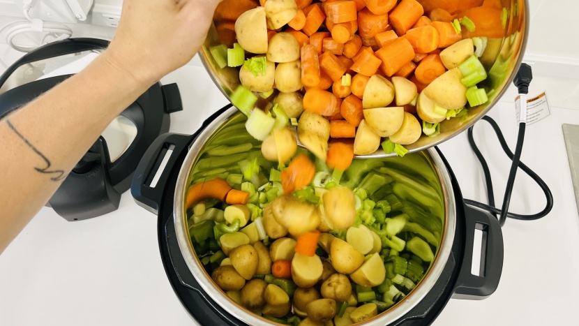 slow cooker - cooking up some garden fresh veggies for our lunch in the instant...