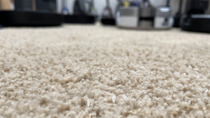 samsung jet bot ai+ - the samsung left rice grains behind on the carpet.