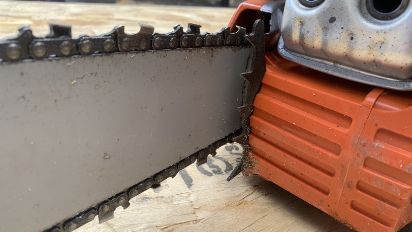 metal bucking spikes aid in leverage by biting into the wood as the...