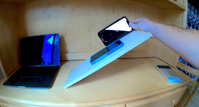 we used a piece of maple-veneered plywood and an inclinometer to...