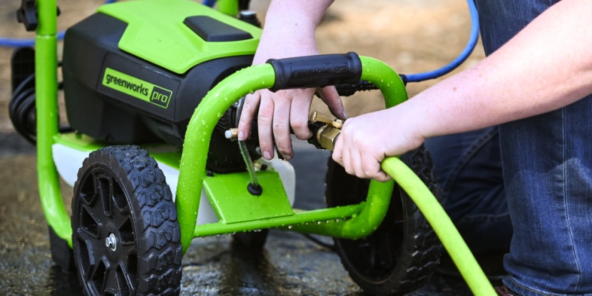 greenworks pro 3000psi - the garden hose access point isn&#039;t hard to get to, but the bar can...