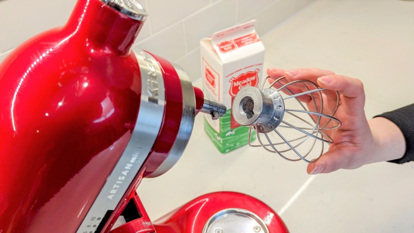 kitchenaid artisan mini - locking in our whisk attachment to make light work out of a batch of...