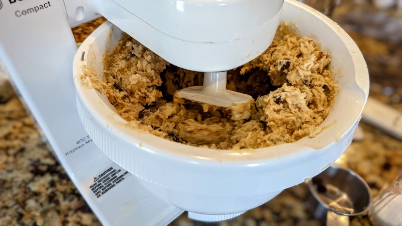 bosch mum4405 compact stand mixer - during the final stages of our cowboy cookie dough, the mum4405's...