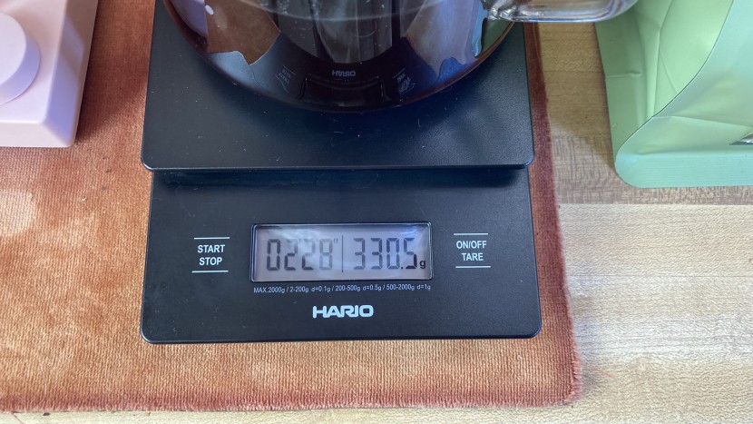 pour over coffee maker - our baseline recipe is 19g of coffee and 330g of water with the...