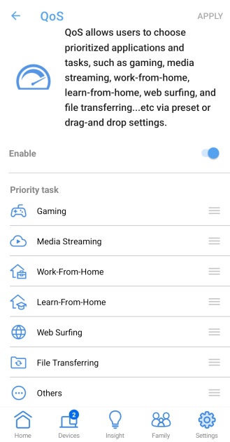 the zenwifi has qos that allows the user to select from a large...