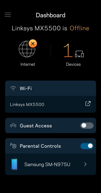 the homepage of the linksys atlas pro 6 app includes information on...