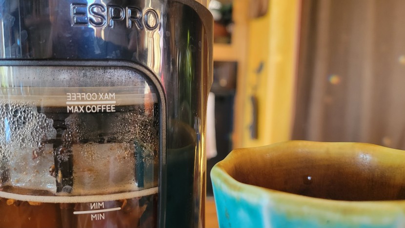 french press - brewing the espro p3 at the &quot;minimum&quot; fill line.
