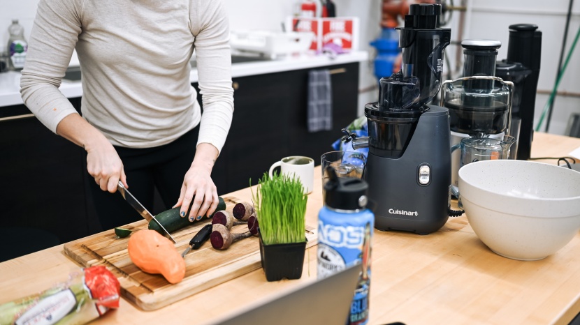 our team getting the ingredients ready to be juiced.