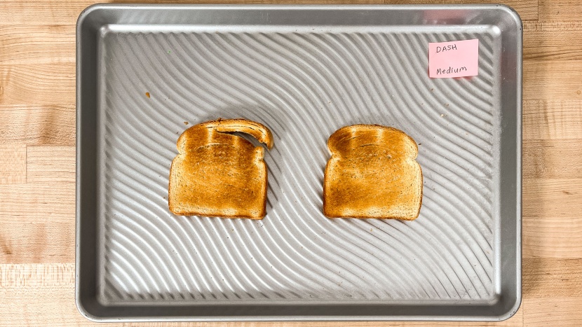 the dash clear view on medium heat created unevenly toasted bread in...