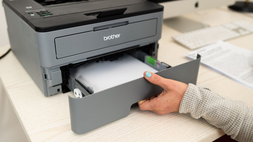 brother monochrome compact laser hll2350dw - a large paper tray will keep your large print jobs turning out in...