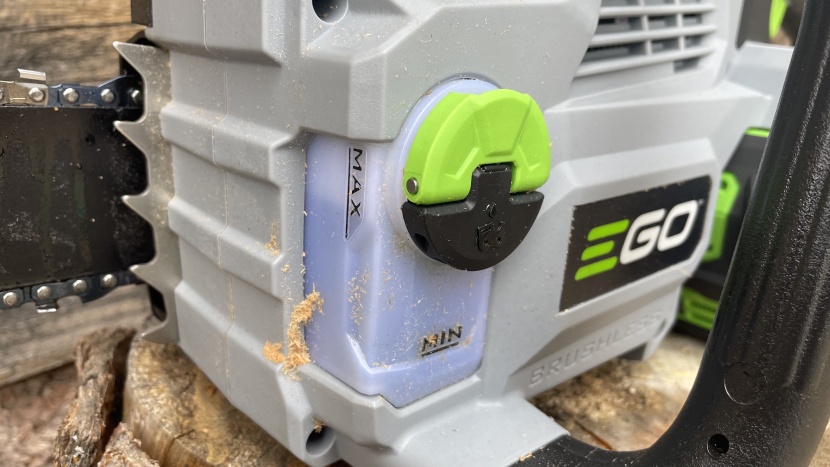 battery chainsaw - the ego power+ 1613 has a fold-out cap that you can operate while...