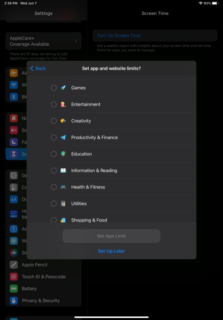 through the parental controls, website and app limits can be...