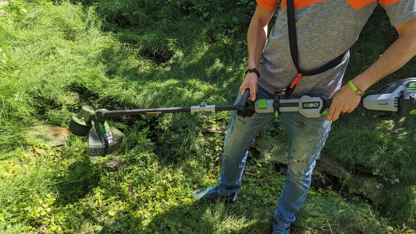 ego power+ powerload with line iq st1623t - attaching a sling to this trimmer helps balance out its heavier...