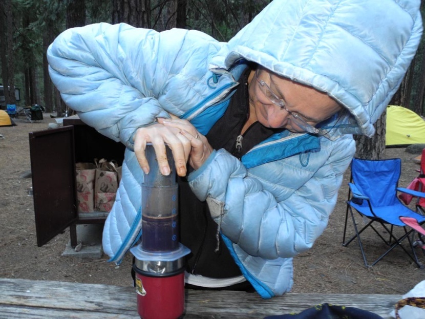 making coffee on an early morning in yosemite valley.