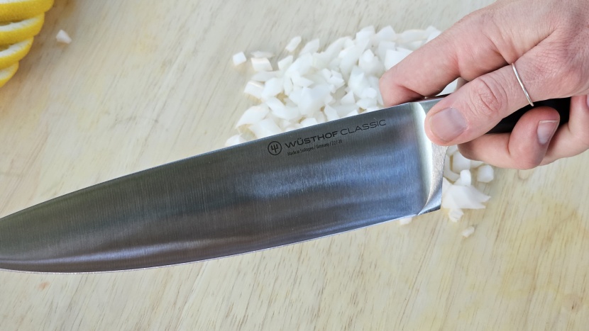chef knife - the wusthof, despite its weight, is extremely well balanced.