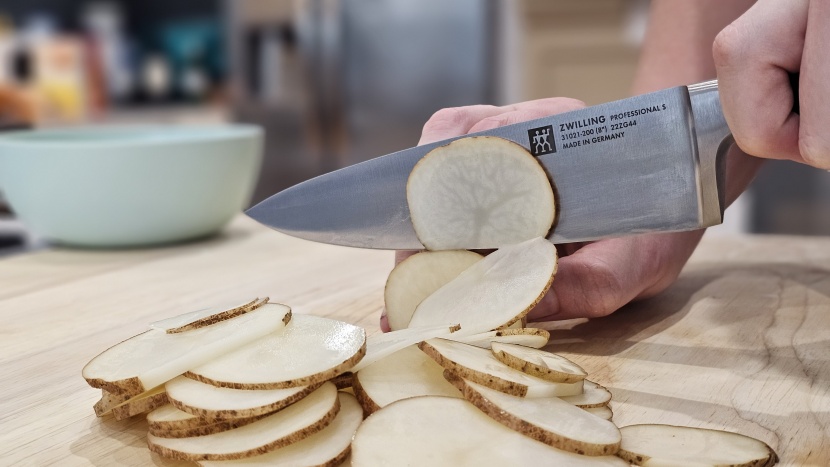 chef knife - the german-made zwilling makes short work of these potatoes.