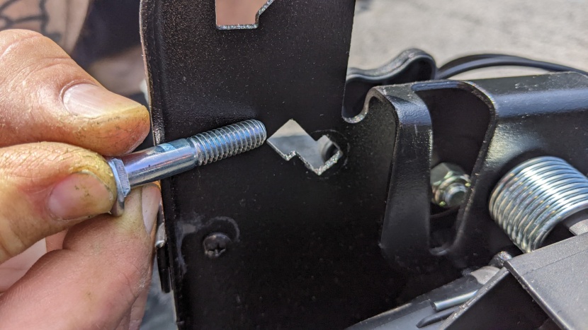 toro 60v max 21″ super recycler - you have to move a bolt to adjust the height of the handle. it's...