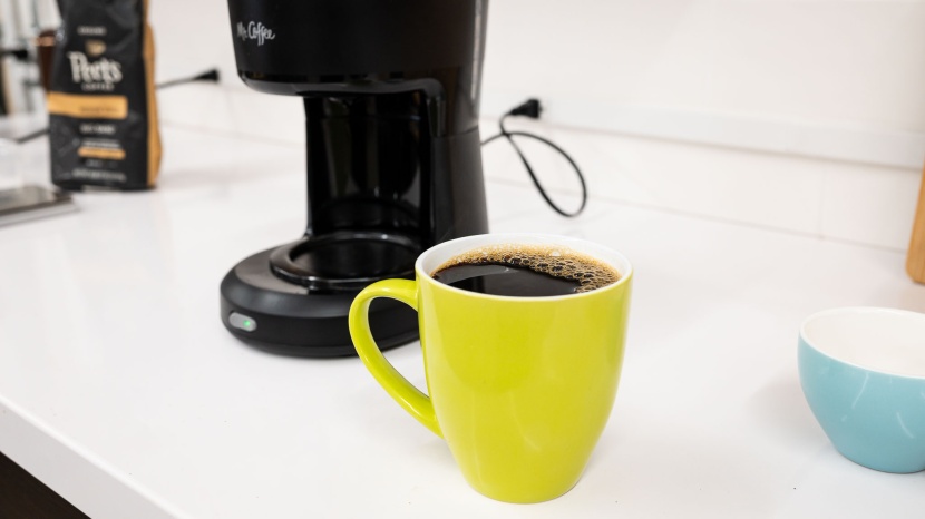 mr. coffee 5-cup mini brew - a basic drip brewer and the modest cup of coffee it produced.