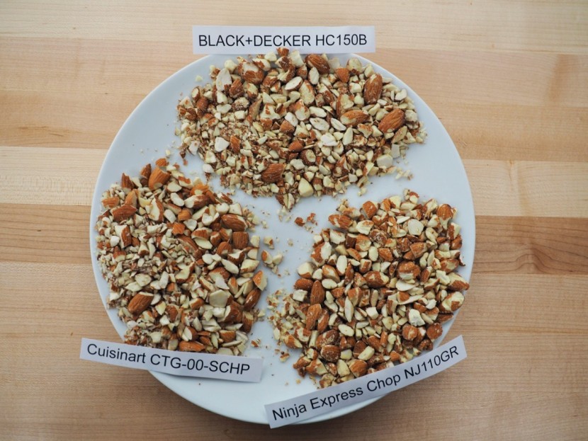 food processor - the ninja did the best at chopping the most almonds without turning...