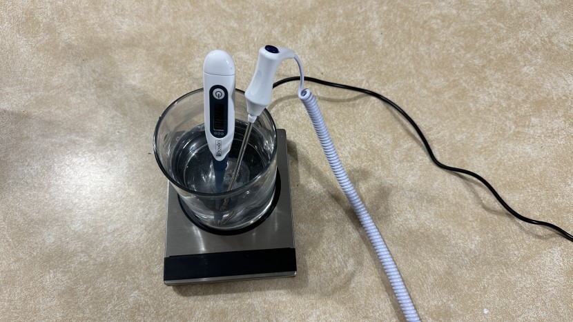 thermometer - we used a warm water plate and a glass of water to check accuracy at...