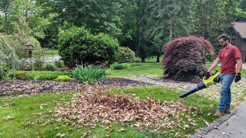 leaf blower - we test each model for balance and optimum blowing height and angle...
