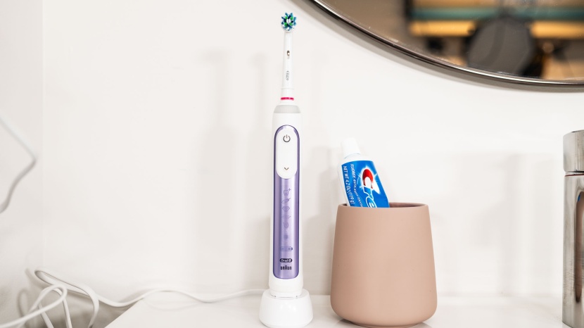 oral-b genius x - the genius x charges by a docking station, slim enough to fit on...