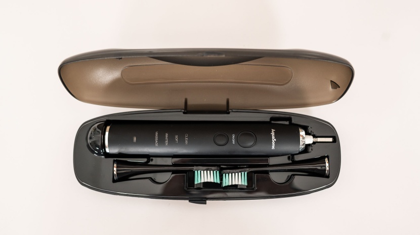 aquasonic black series - the included travel case can hold the handle and two brush heads.