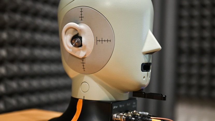 bowers &amp; wilkins pi7 s2 - our testing rig, lovingly named &quot;darwin,&quot; helps us score sound...